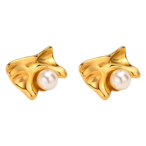 Fashion Geometric Stainless Steel Plating Artificial Pearls Ear Studs 1 Pair