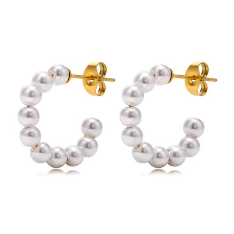 1 Pair Fashion C Shape Pearl Stainless Steel Ear Studs