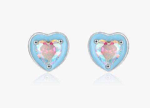 Sweet Heart Shape Sterling Silver Inlay Zircon Ear Studs 1 Pair