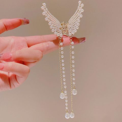Fashion Butterfly Metal Tassel Inlay Artificial Diamond Pearl Hair Claws 1 Piece