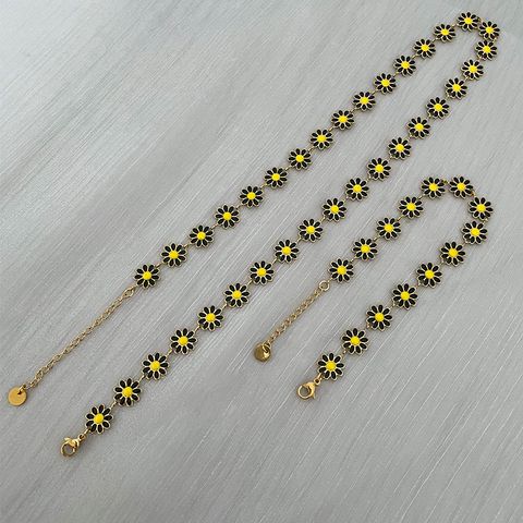 1 Set Sweet Flower Stainless Steel Enamel Women's Bracelets Necklace