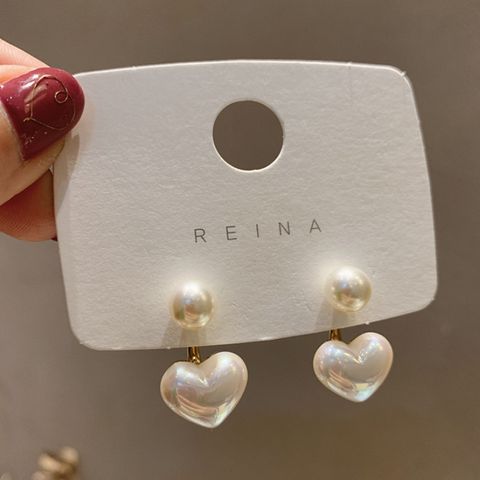 1 Pair Simple Style Heart Shape Imitation Pearl Alloy Plating Women's Drop Earrings