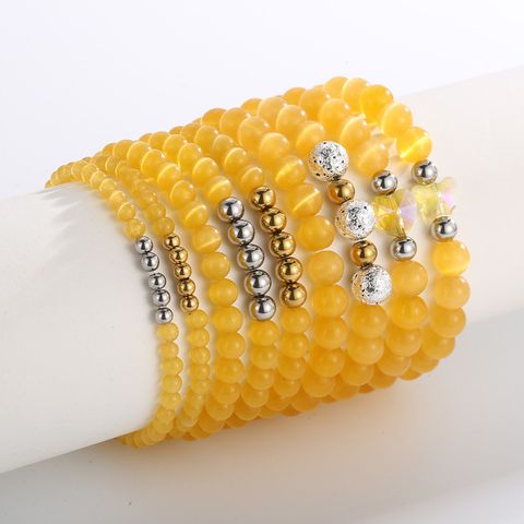 Retro Solid Color Stainless Steel Opal Beaded Bracelets 1 Piece
