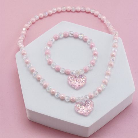 Cute Heart Shape Artificial Crystal Resin Beaded Girl's Necklace