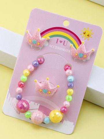 1 Set Simple Style Crown Resin Beaded Children Unisex Rings Bracelets