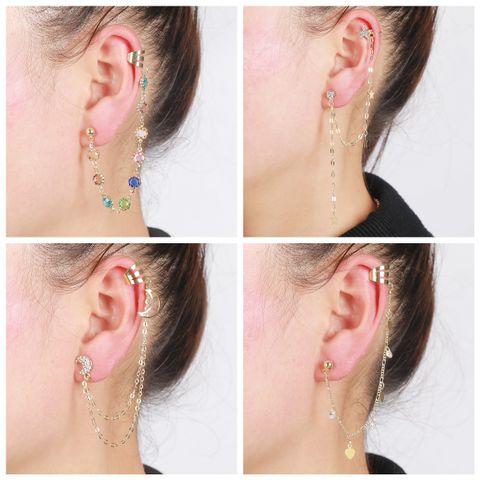 1 Piece Fashion Star Moon Heart Shape Alloy Plating Inlay Zircon Women's Ear Clips