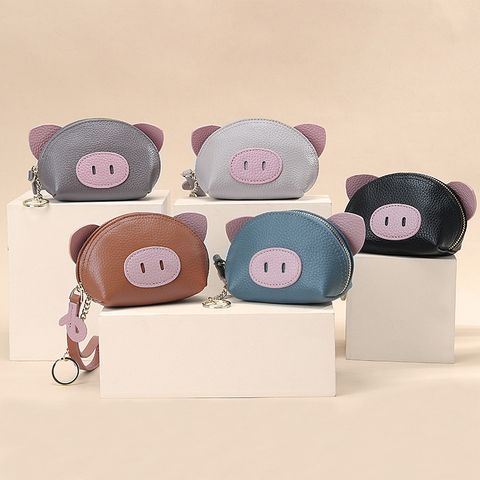 Women's Color Block Pig Cowhide Zipper Wallets
