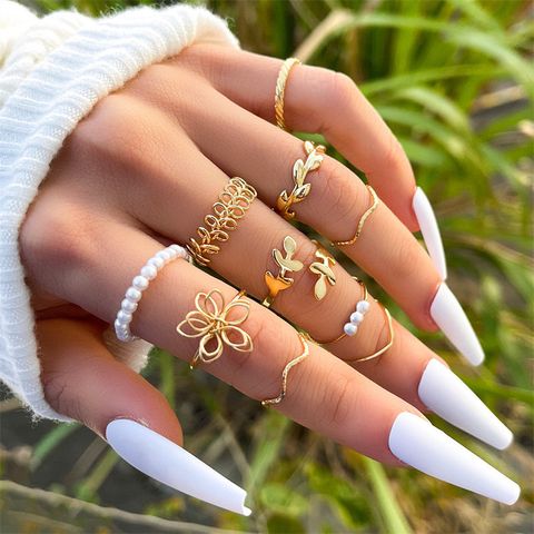10 Pieces Simple Style Flower Alloy Hollow Out Women's Rings