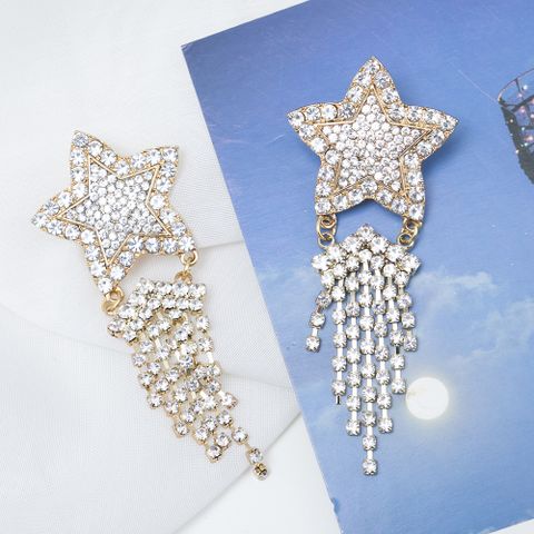 1 Pair Simple Style Star Tassel Metal Plating Inlay Rhinestones Women's Drop Earrings