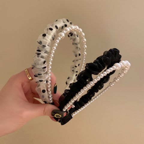 Fairy Style Solid Color Artificial Pearl Cloth Hair Band