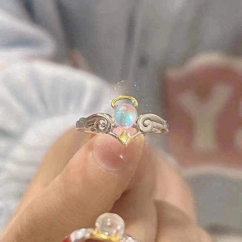 1 Piece Fashion Geometric Angel Alloy Inlay Artificial Gemstones Couple Rings