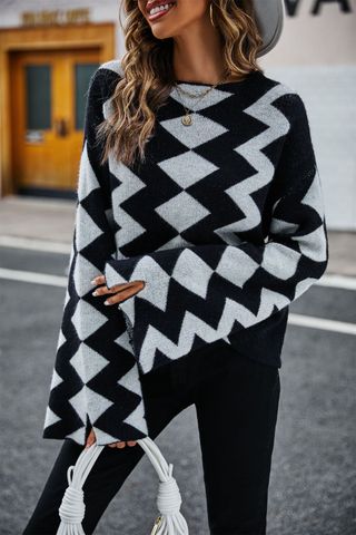 Women's Sweater Long Sleeve Sweaters & Cardigans Contrast Binding Fashion Color Block