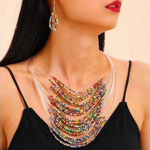 1 Set Ethnic Style Colorful Seed Bead Beaded Layered Women's Necklace