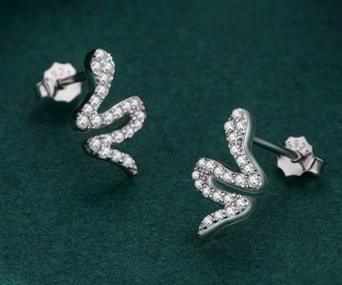 Simple Style Snake Sterling Silver Inlay Gem Ear Studs 1 Pair