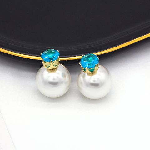 1 Pair Fashion Round Artificial Pearl Inlay Zircon Women's Ear Studs