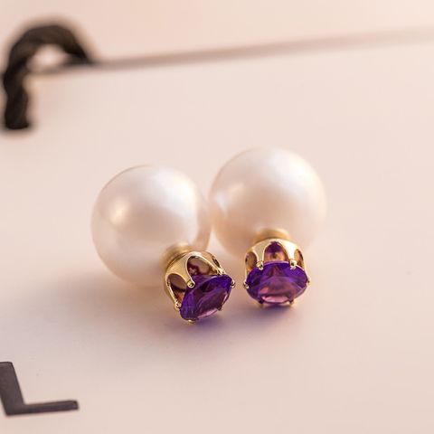1 Pair Fashion Round Artificial Pearl Inlay Zircon Women's Ear Studs