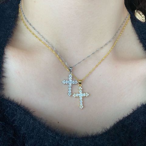 Fashion Cross Sterling Silver Plating Zircon Pendant Necklace