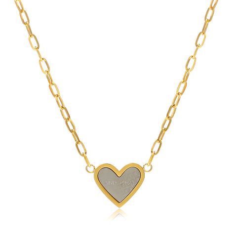 Fashion Heart Shape Titanium Steel Inlaid Gold Pendant Necklace 1 Piece