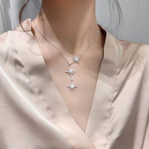 Elegant Fashion Star Titanium Steel Star Diamond Zircon Necklace