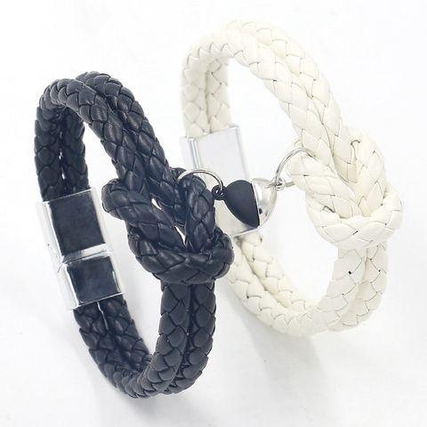 Moda Forma De Corazón Cuero Sintético Trenza Pareja Pulsera