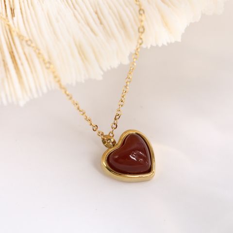 Stainless Steel Retro Plating Heart Shape Natural Stone Earrings Necklace