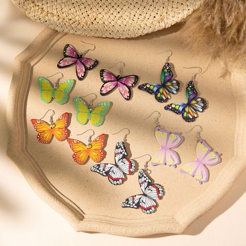 1 Pair Simple Style Butterfly Printing Painted Pu Leather Drop Earrings