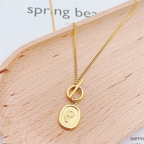 Vintage Style Rose Stainless Steel Plating 18k Gold Plated Pendant Necklace