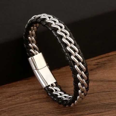 Classical Hip-hop Color Block Stainless Steel Braid Men's Bangle