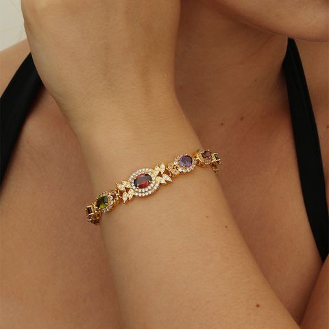 Simple Style Square Copper Plating Inlay Zircon 18k Gold Plated Bracelets