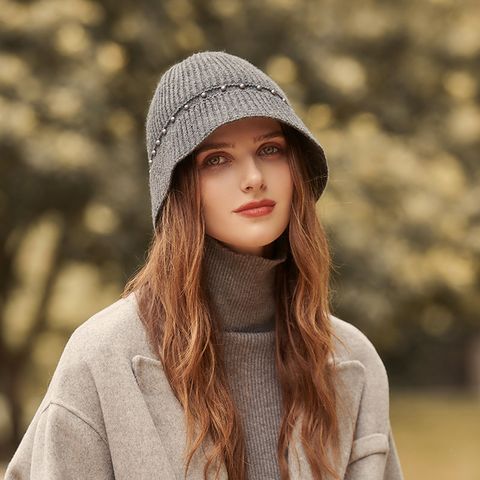 Women's Simple Style Solid Color Big Eaves Wool Cap