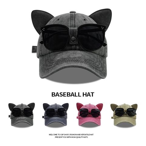 Women's Hip-hop Streetwear Cat Solid Color Curved Eaves Baseball Cap