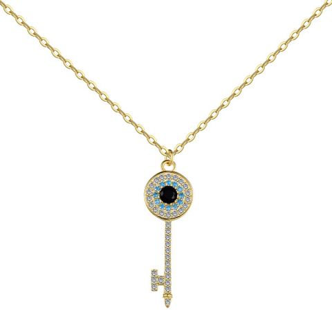 Simple Style Key Sterling Silver Inlay Zircon Pendant Necklace