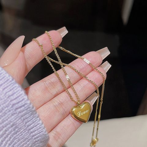 Korean Style Heart Shape Titanium Steel Plating Pendant Necklace