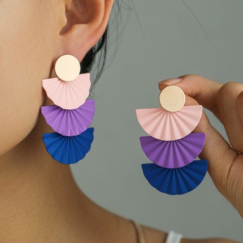 1 Pair Lady Classic Style Sector Spray Paint Alloy Drop Earrings