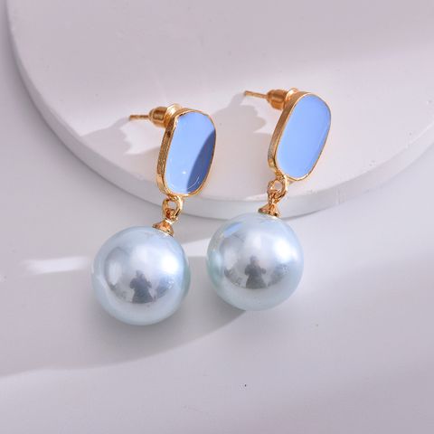 1 Pair Simple Style Geometric Plating Imitation Pearl Alloy Drop Earrings