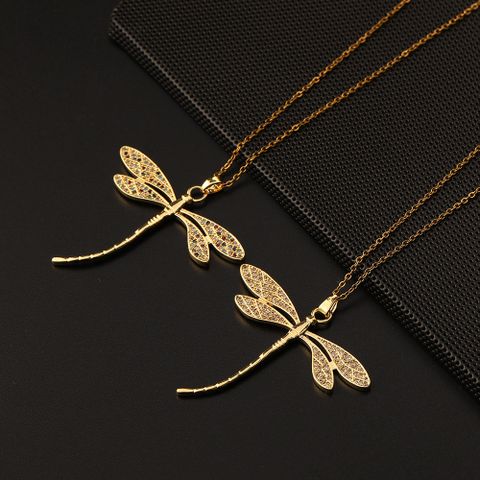 Elegant Lady Dragonfly Copper Pendant Necklace
