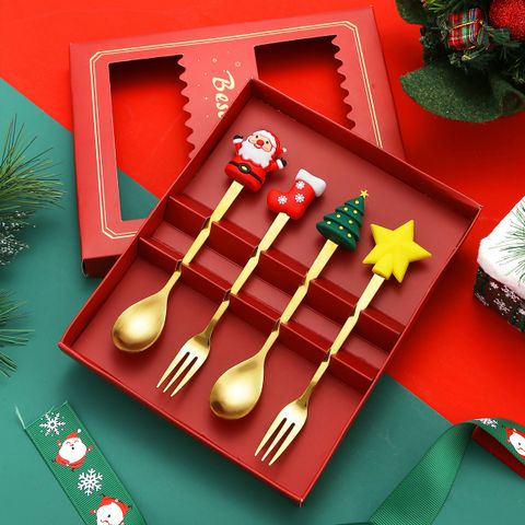 Christmas Cute Cartoon Stainless Steel Tableware 1 Set