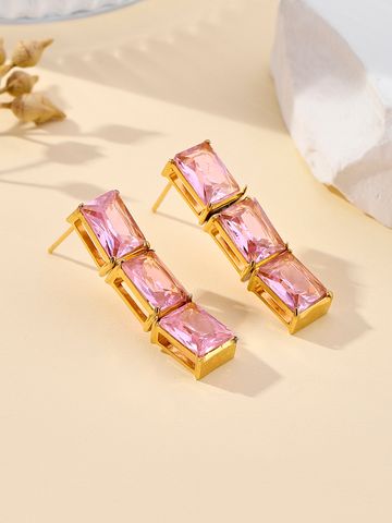 1 Pair Elegant Lady Shiny Geometric Plating Inlay 304 Stainless Steel Zircon 18K Gold Plated Drop Earrings