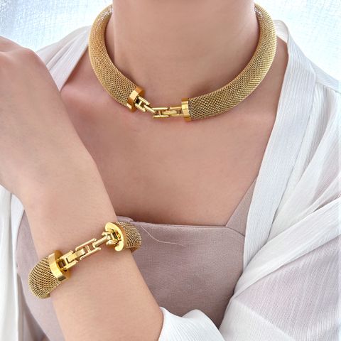 304 Stainless Steel 18K Gold Plated Retro Plating Solid Color Bracelets Necklace