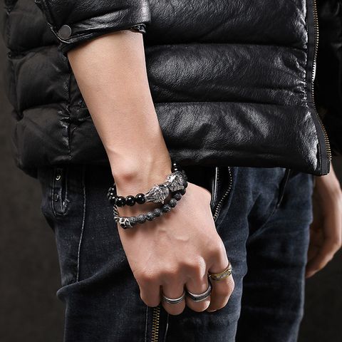 Punk Round Titanium Steel Beaded Men's Bracelets