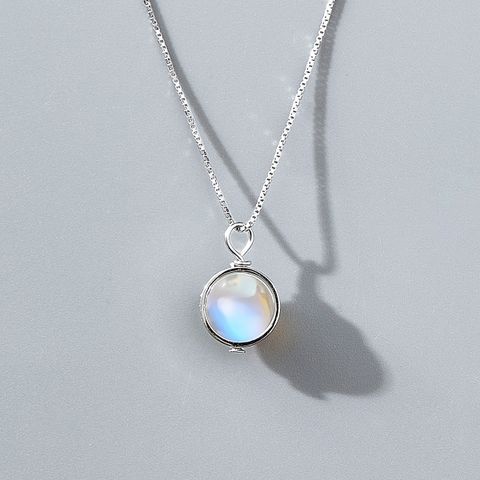 Elegant Round Sterling Silver Inlay Artificial Gemstones Pendant Necklace