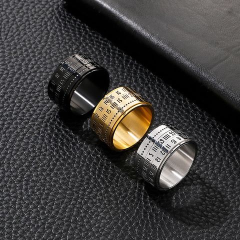 Classic Style Solid Color Titanium Steel Stoving Varnish 18K Gold Plated Men's Rings