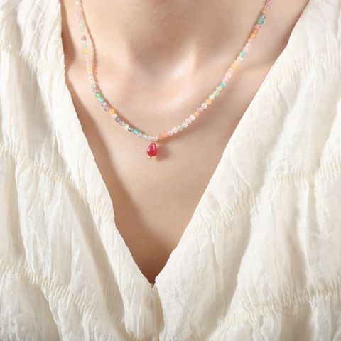 Elegant Classic Style Colorful Natural Stone Agate Beaded Necklace