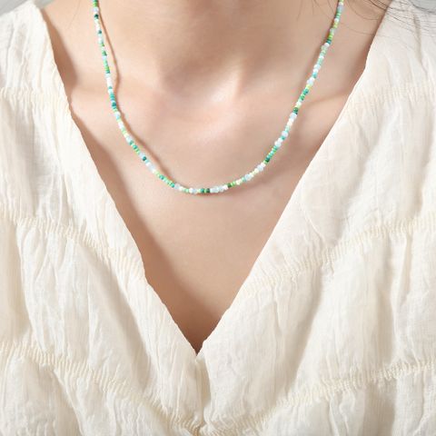 Elegant Classic Style Colorful Natural Stone Agate Beaded Necklace