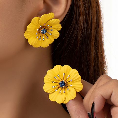 Wholesale Jewelry Sweet Simple Style Daisy Ferroalloy Glass 14k Gold Plated Plating Inlay Ear Studs