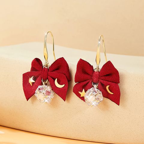 1 Pair Simple Style Bow Knot Plating Inlay Copper Zircon Silver Plated Drop Earrings Earrings