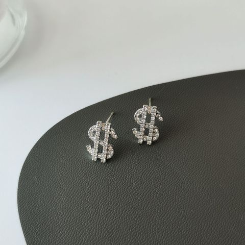 1 Pair Simple Style Solid Color Inlay Alloy Rhinestones Ear Studs