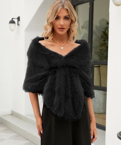 Women's Elegant Solid Color Faux Fur Shawl