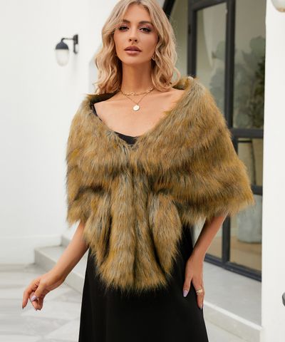 Women's Elegant Solid Color Faux Fur Shawl