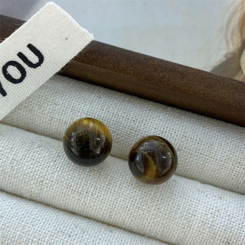 Wholesale Jewelry Retro Geometric Color Block Tiger Eye Plating Ear Studs